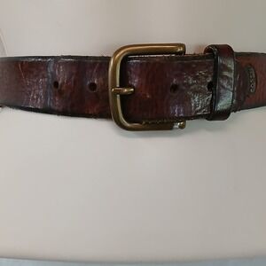 VTG Fossil Mens Brown Genuine Leather Belt Brass Buckle Size 36 MB125322236